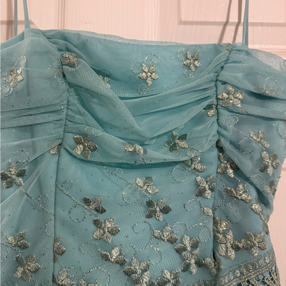 Masquerade Light Blue Satin Dress - Picture 4 of 6